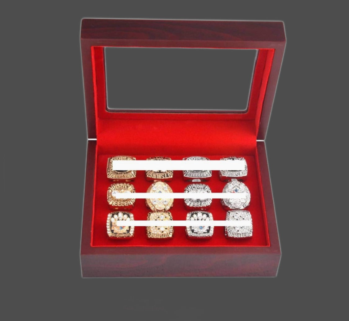 Premium Wooden Championship Ring Display Case - 12 Holes - Functional Design