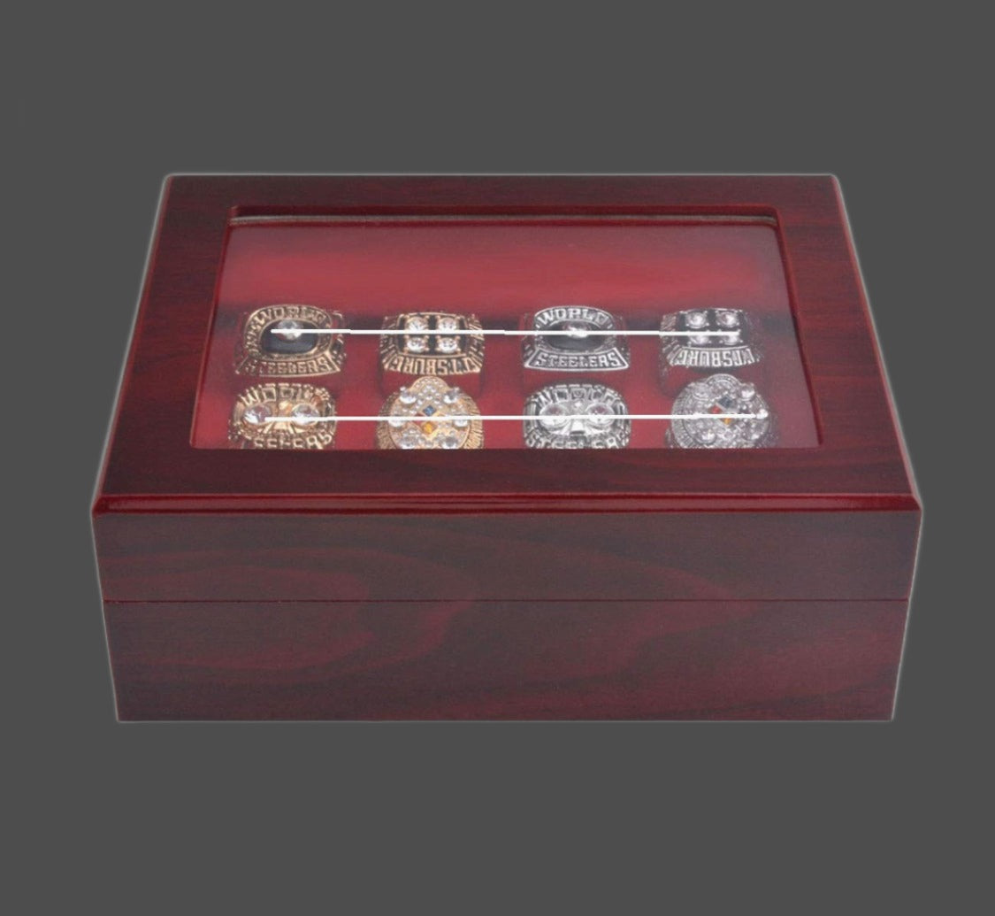 Premium Wooden Championship Ring Display Case - 12 Holes - Functional Design