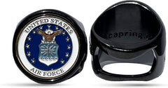 DeCAPitator | Ring Bottle Cap & Can Tab Opener | Black Stainless Steel | US Air Force | Champion Ring