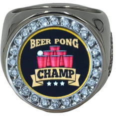The deCAPitator BEER PONG CHAMP Ring bottle cap and can Ring goes on your middle finger for best leverage.